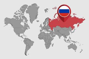 Pin map with Russia flag on world map.Vector illustration. vector