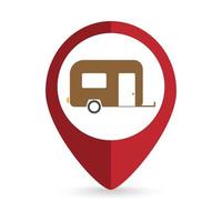Map pointer with trailer icon. Vector illustration.
