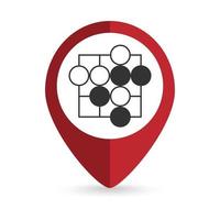 Map pointer with go game icon. Vector illustration.