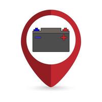 Map pointer with accumulator battery icon. Vector illustration.