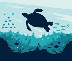 coral reefs with turtle vector