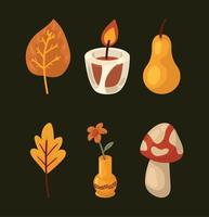 seis iconos de la temporada de otoño vector