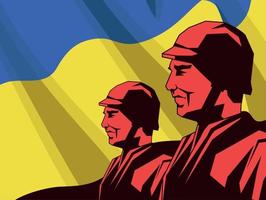 Ukraine flag and soldiers vector