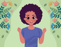 afro woman in floral frame vector