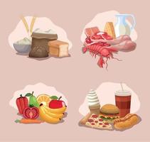four differents foods menus vector