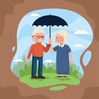 old couple with umbrella vector