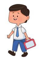 little student boy with lunch box vector