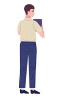 man standing using tablet vector