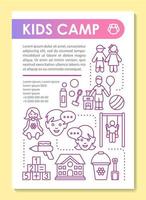 niños, diseño de plantilla de folleto de campamento de verano para niños. folleto, folleto, diseño de impresión de folleto con ilustraciones lineales. diseños de páginas vectoriales para revistas, informes anuales, carteles publicitarios vector