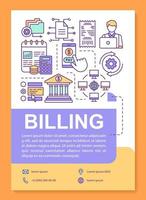Billing service poster template layout. Payment transactions, finance transfer. Banner, booklet, leaflet print design with linear icons. Vector brochure page layouts for magazines, advertising flyers