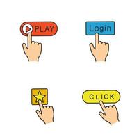 App buttons color icons set. Click. Play, login, add to favorite. Isolated vector illustrations