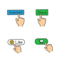 App buttons color icons set. Click. Download, share, like, buy. Isolated vector illustrations