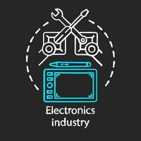 Electronics industry chalk concept icon. Technical service. Production and repair automation. Robot hands tablet idea. Vector isolated chalkboard illustration