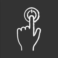 Power button click chalk icon. Start. Turn on. Hand pressing button. Isolated vector chalkboard illustrations