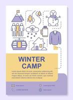Snowy mountain holiday resort brochure template layout. Flyer, booklet, leaflet print design with linear illustrations. Vector page layouts for magazines, annual reports, advertising posters