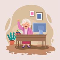 grandmother using desktop vector
