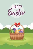 happy easter eggs basket landscape vector