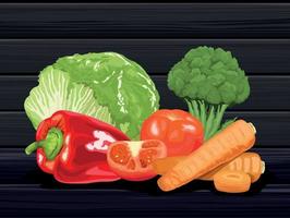 verduras en fondo de madera vector