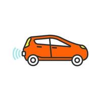 Smart car in side view color icon. NFC auto. Intelligent vehicle. Self driving automobile. Autonomous car. Driverless vehicle. Isolated vector illustration