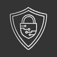 Cybersecurity chalk icon. Safeguard. Shield with closed padlock inside. Artificial intelligence. Isolated vector illustration