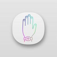 NFC bracelet app icon. Near field communication. RFID wristband. UIUX user interface. NFC smartwatch. Smart wristwatch. Contactless technology. Web or mobile application. Vector isolated illustration