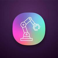 Industrial robotic arm app icon. Robot hand. UIUX user interface. Web or mobile application. Vector isolated illustration