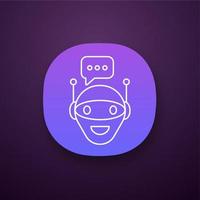 Chat bot app icon. UIUX user interface. Robot. Virtual assistant. Artificial intelligence. Web or mobile application. Vector isolated illustration