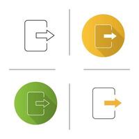 Exit button icon. Log out. Send file. Flat design, linear and color styles. Isolated vector illustrations