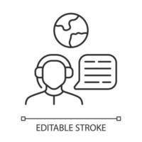 Immigration consultant linear icon. Hotline operator, Office, help desk worker, dispatcher. Travel agent. Thin line illustration. Contour symbol. Vector isolated outline drawing. Editable stroke