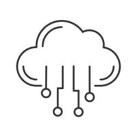 Cloud computing linear icon. Data cloud. Artificial intelligence. Thin line illustration. Database. Big data. Contour symbol. Vector isolated outline drawing. Editable stroke