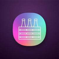 Beer case app icon. UIUX user interface. Wine or champagne bottles in wooden crate. Milk bottles in wooden box. Web or mobile application. Vector isolated illustration