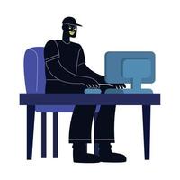 hacker silhouette using desktop vector