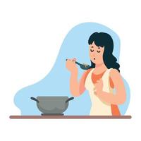 woman cooking with spoon vector