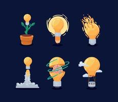 bulbs ideas six icons vector