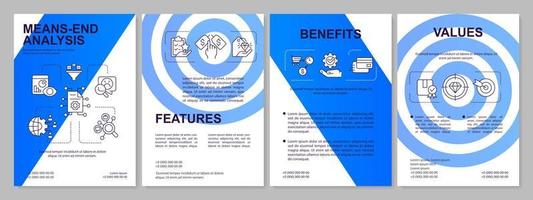 Means end analysis categories blue brochure template. Customer needs. Leaflet design with linear icons. 4 vector layouts for presentation, annual reports.
