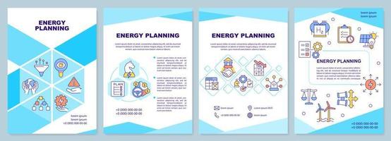 Energy planning turquoise brochure template. Alternative sources usage. Leaflet design with linear icons. 4 vector layouts for presentation, annual reports.