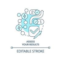 Assess results turquoise concept icon. Planning energy management abstract idea thin line illustration. Business processes. Isolated outline drawing. Editable stroke. vector