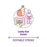 Leaky gut issues concept icon. Bloating and cramps problem. Side effect abstract idea thin line illustration. Isolated outline drawing. Editable stroke. vector