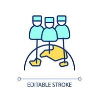 International collaboration of doctors RGB color icon. Global medicine program. Healthcare cooperation. Isolated vector illustration. Simple filled line drawing. Editable stroke.