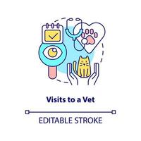 Visits to vet concept icon. Pet wellness tip abstract idea thin line illustration. Routine veterinary clinic visit. Isolated outline drawing. Editable stroke. vector