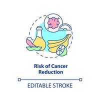 Risk of cancer reduction concept icon. Disease prevention. Veganism and illness abstract idea thin line illustration. Isolated outline drawing. Editable stroke. vector