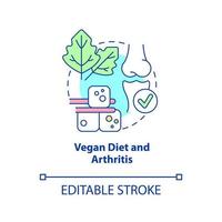 icono del concepto de artritis y dieta vegana. reduce el dolor. veganismo y enfermedad idea abstracta ilustración de línea delgada. dibujo de contorno aislado. trazo editable. vector