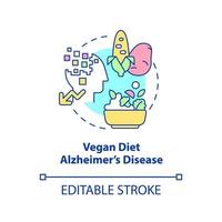 Vegan diet and Alzheimer disease concept icon. Veganism and illness abstract idea thin line illustration. Isolated outline drawing. Editable stroke. vector