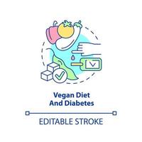 Vegan diet and diabetes concept icon. Lower blood sugar level. Veganism and illness abstract idea thin line illustration. Isolated outline drawing. Editable stroke. vector