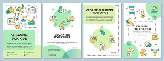 Vegan lifestyle for everyone green brochure template. Leaflet design with linear icons. 4 vector layouts for presentation, annual reports.