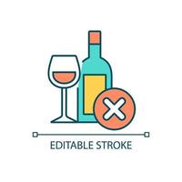 No alcohol RGB color icon. Break off bad habit and addiction. Reduce usage of red wine. Ban liquor. Isolated vector illustration. Simple filled line drawing. Editable stroke.