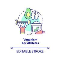 Veganism for athletes concept icon. Diet plan for sportsmen. Vegan lifestyle abstract idea thin line illustration. Isolated outline drawing. Editable stroke. vector