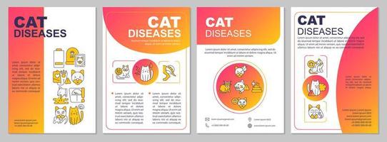 Common feline diseases red gradient brochure template. Illnesses treatment. Leaflet design with linear icons. 4 vector layouts for presentation, annual reports.