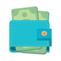 wallet with bills dollars vector