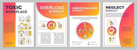 Types of burnout red gradient brochure template. Overworking and stress. Leaflet design with linear icons. 4 vector layouts for presentation, annual reports.